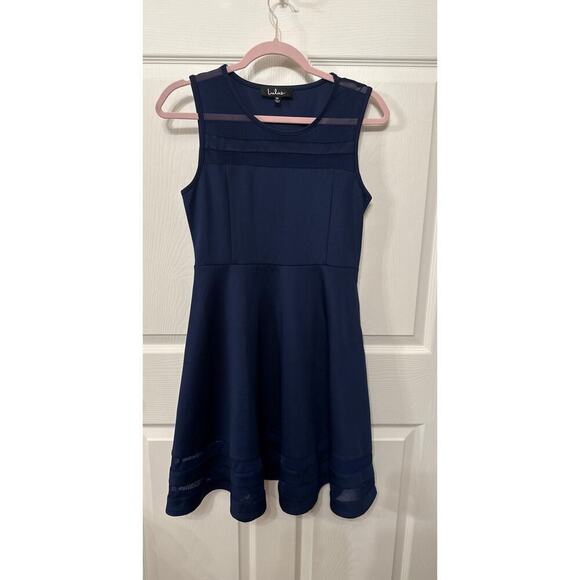 Lulu’s Navy Final Stretch Fit and Flare Sheer Mesh Panel Dress, M - Picture 4 of 9